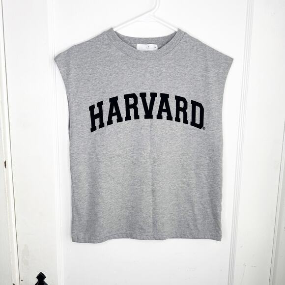 Zara HARVARD Spellout College University Muscle Tank Gray Size 8 Cut Off Style - Picture 1 of 8